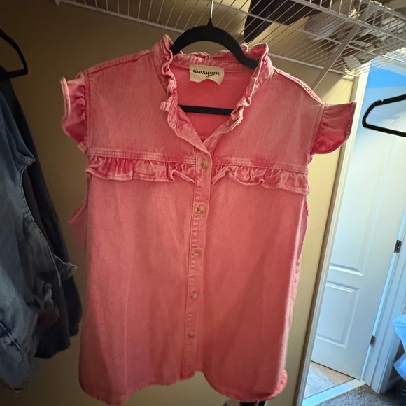 Savanna Jane Tops - Savanna Jane Pink Ruffled Button Down Shirt